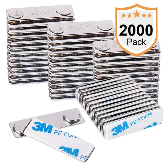 2000 Pack Magreen Silver Magnetic Name Badge Holders with 2 Neodymium Magnets and 3M Adhesive Front Plate