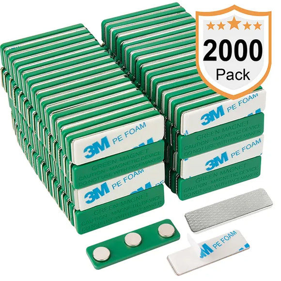 2000 Pack Magreen Green Magnetic Name Badge Holders with 3 Neodymium Magnets and 3M Adhesive Front Plate