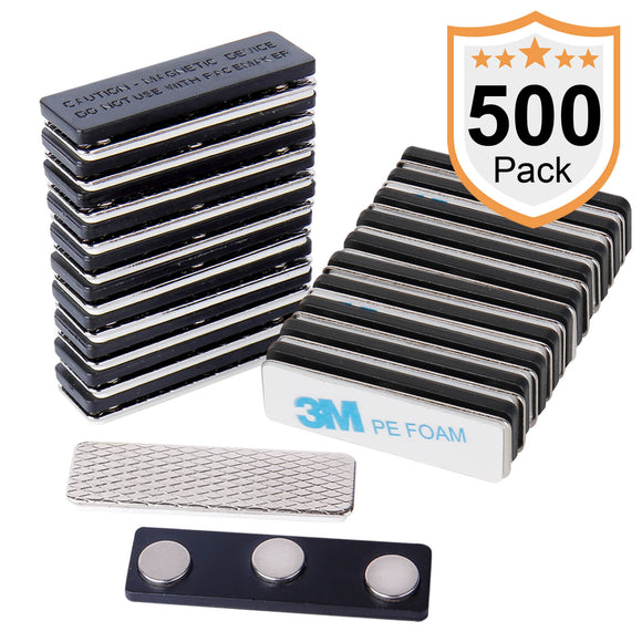 500 Pack Magreen Black Magnetic Name Badge Holders with 3 Neodymium Magnets and 3M Adhesive Front Plate
