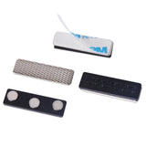 detail of magreen black magnetic name badge holders with 3 neodymium magnets and 3m adhesive front plate