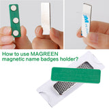 how to use magreen green magnetic name badge holders with 3 neodymium magnets and 3m adhesive front plate